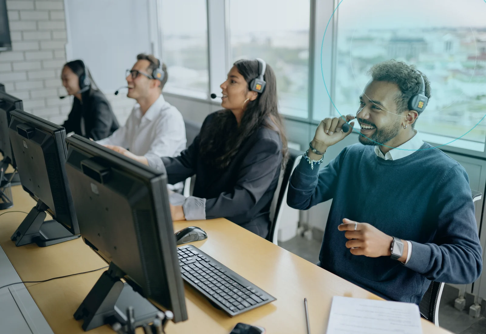 Customer communications professionals coordinating branded messages and business calls